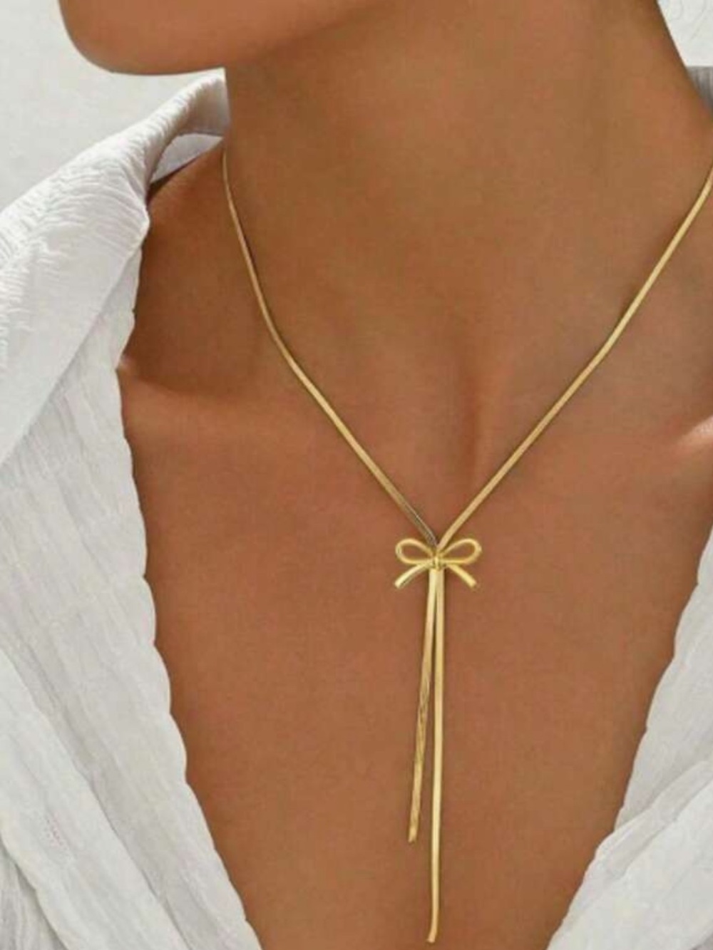 Elegant Gold Bow Lariat Necklace - Women Jewelry